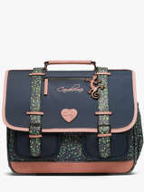 Boekentas Kinderen 3 Compartimenten Cameleon Blauw vintage fantasy CA41