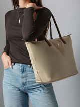 Schoudertas A4 Formaat Popette Nylon Tommy hilfiger Beige popette AW17711-vue-porte