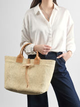 Longchamp Le roseau raphia Handtas Beige-vue-porte