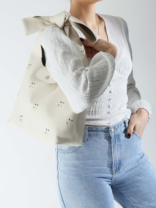 Longchamp Le pliage broderie anglaise Schoudertas Beige