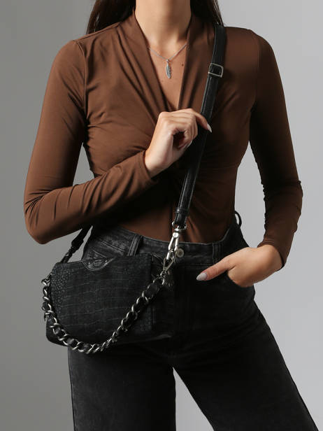 Cross Body Tas Vintage Leder Mila louise Zwart vintage 23673KRC ander zicht 1