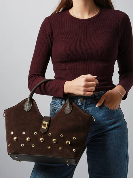 Handtassen Velvet Studs Milano Bruin velvet studs VS25092 ander zicht 1