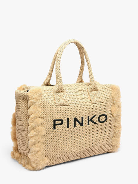 Handtas Logo Shopper Raphia Pinko Beige logo shopper 6673A39Y ander zicht 2