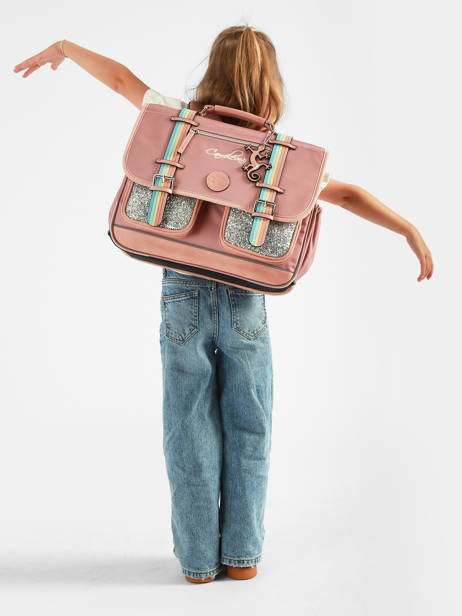 Boekentas Voor Kinderen 2 Compartimenten Vintage Fantasy Cameleon Roze vintage fantasy CA38 ander zicht 2