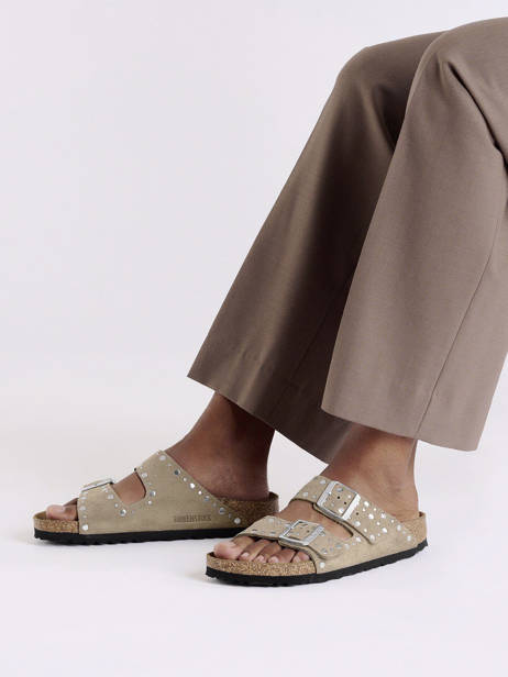Slippers Arizona Rivet Uit Leder Birkenstock Beige women 1029390 ander zicht 1